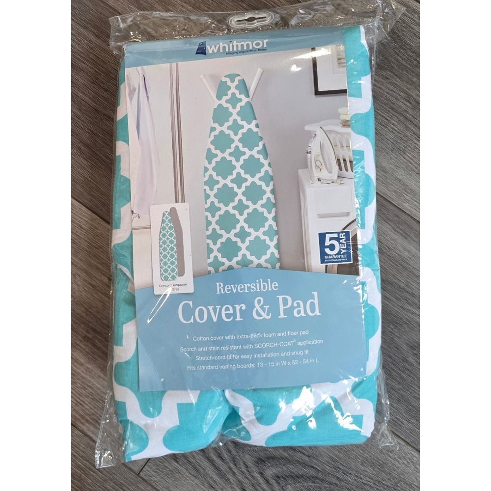 Whitmor Standard 15x54 Ironing Board Cover Pad Turquoise Gray Reversible 6880